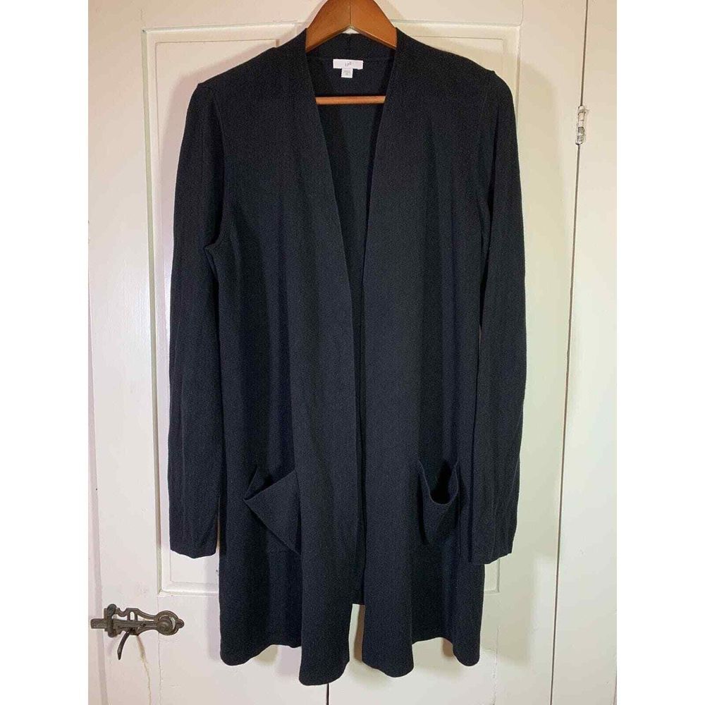 J. Jill Long Line Open Front Drapey Wool Silk Blend Cardigan with Pockets Sz Med